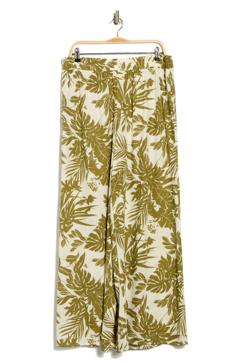 Renee C Tropical Print Wide Leg Pants, Alternate, color, Olive
