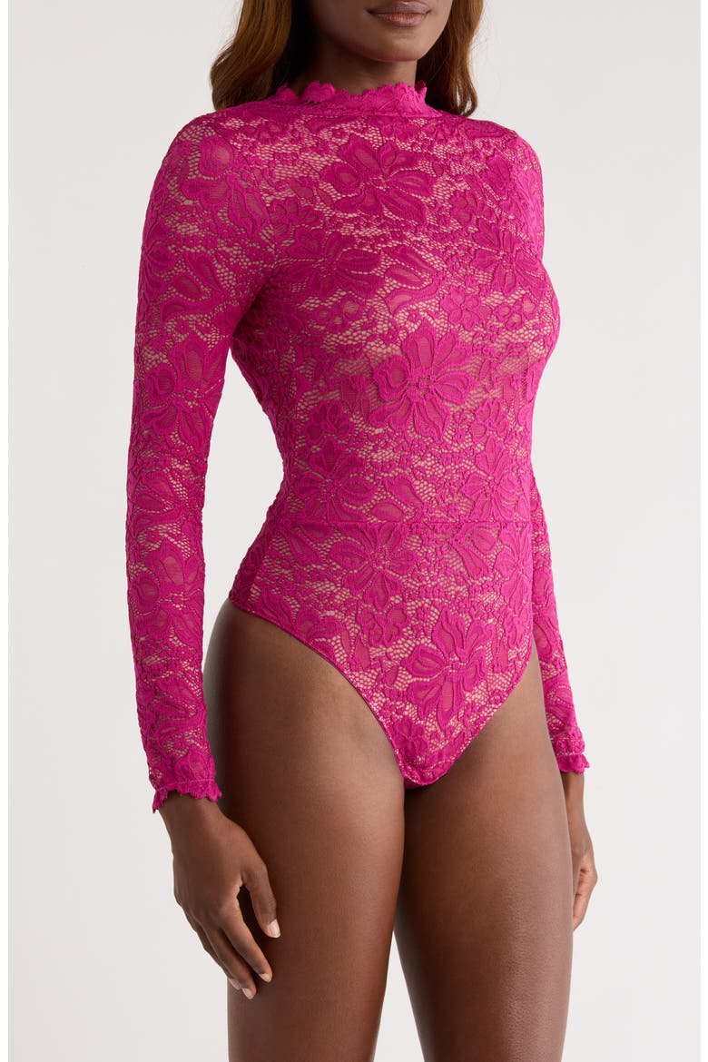 Floral Lace Long Sleeve Teddy, Alternate, color, BOYSENBERRY