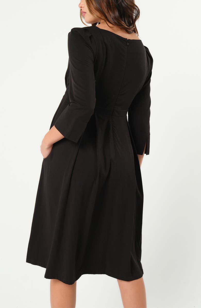Marion Petite Women's 3/4 Sleeve Empire Waist Maternity & Nursing Midi Tea Dress, Alternate, color, Black