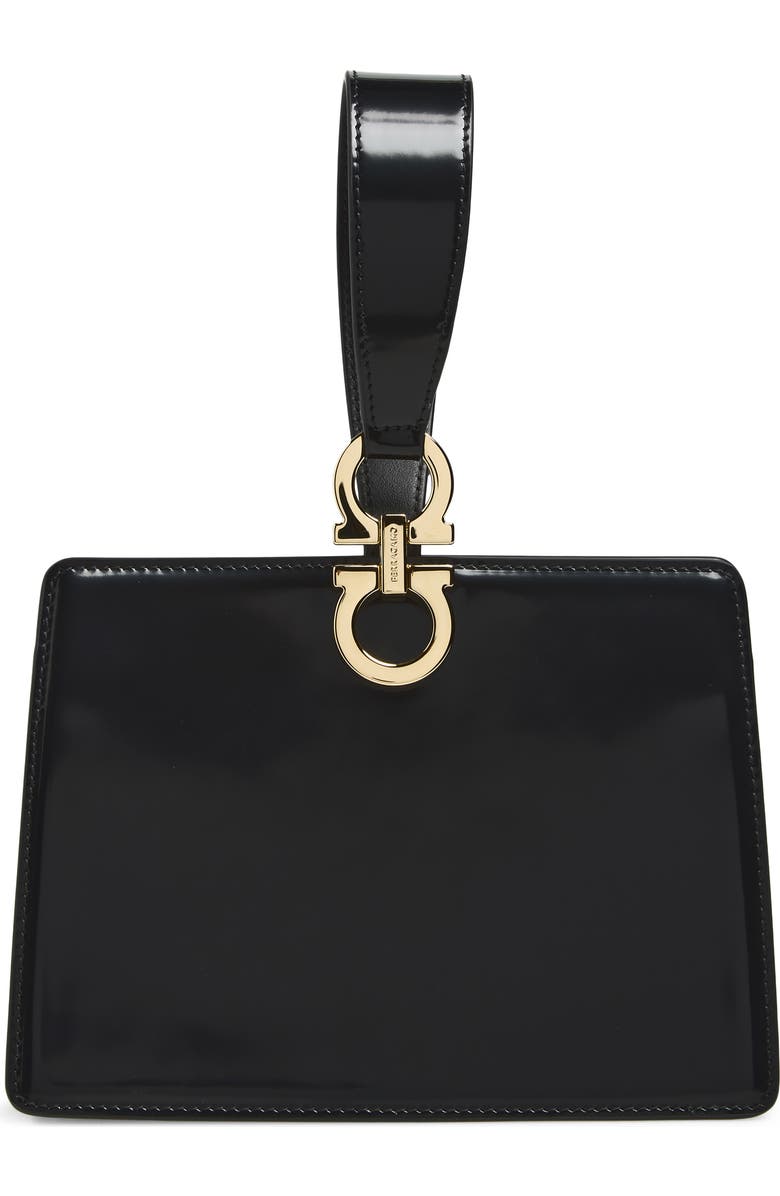 FERRAGAMO Double Gancio Leather Mini Clutch, Main, color, Nero Nero Nero