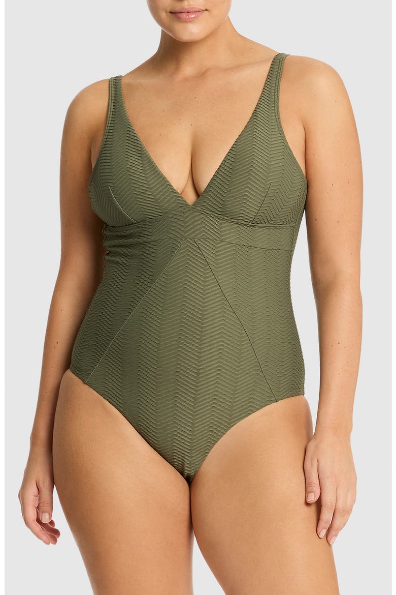 Caracus Textured One-Piece Swimsuit, Main, color, KHAKI