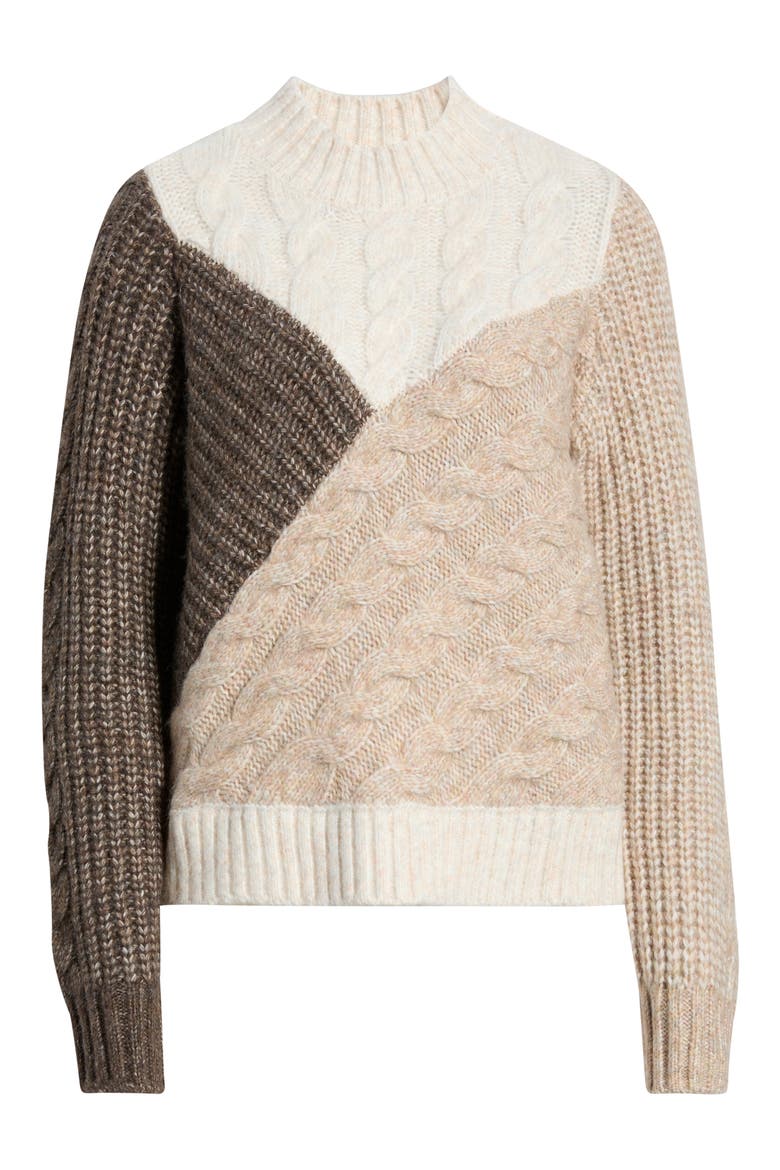 Colorblock Patchwork Cable Stitch Sweater, Alternate, color, TAUPE