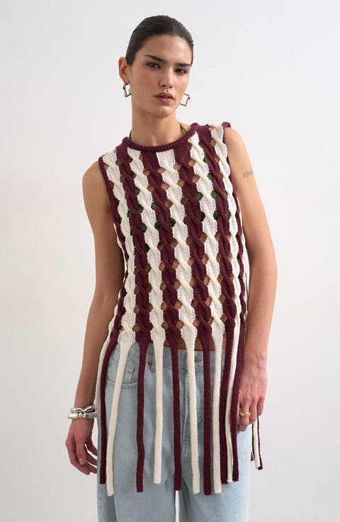 Knitted Sleeveless Fringe Top