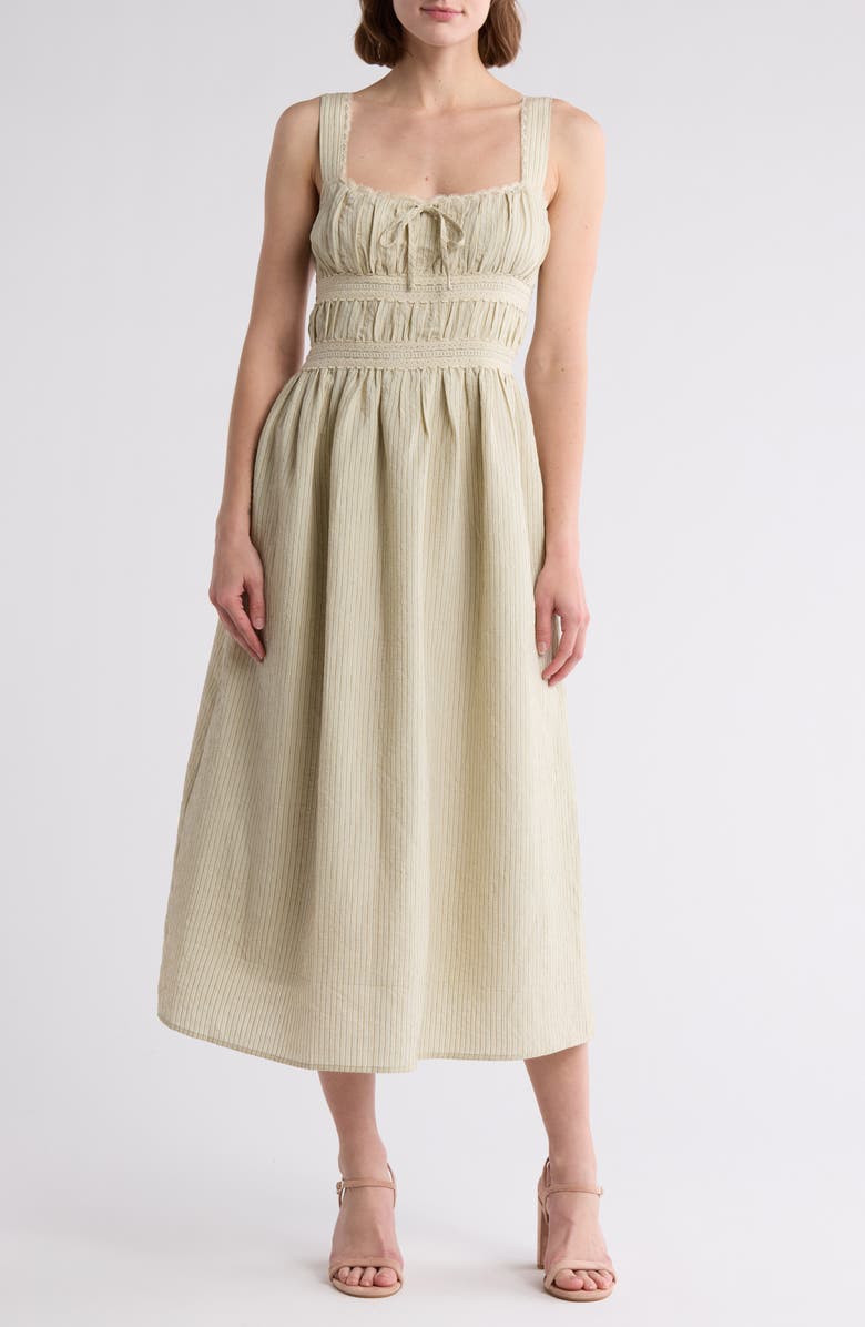 Lush Lace Trim Corset Midi Dress, Main, color, Taupe Stripe