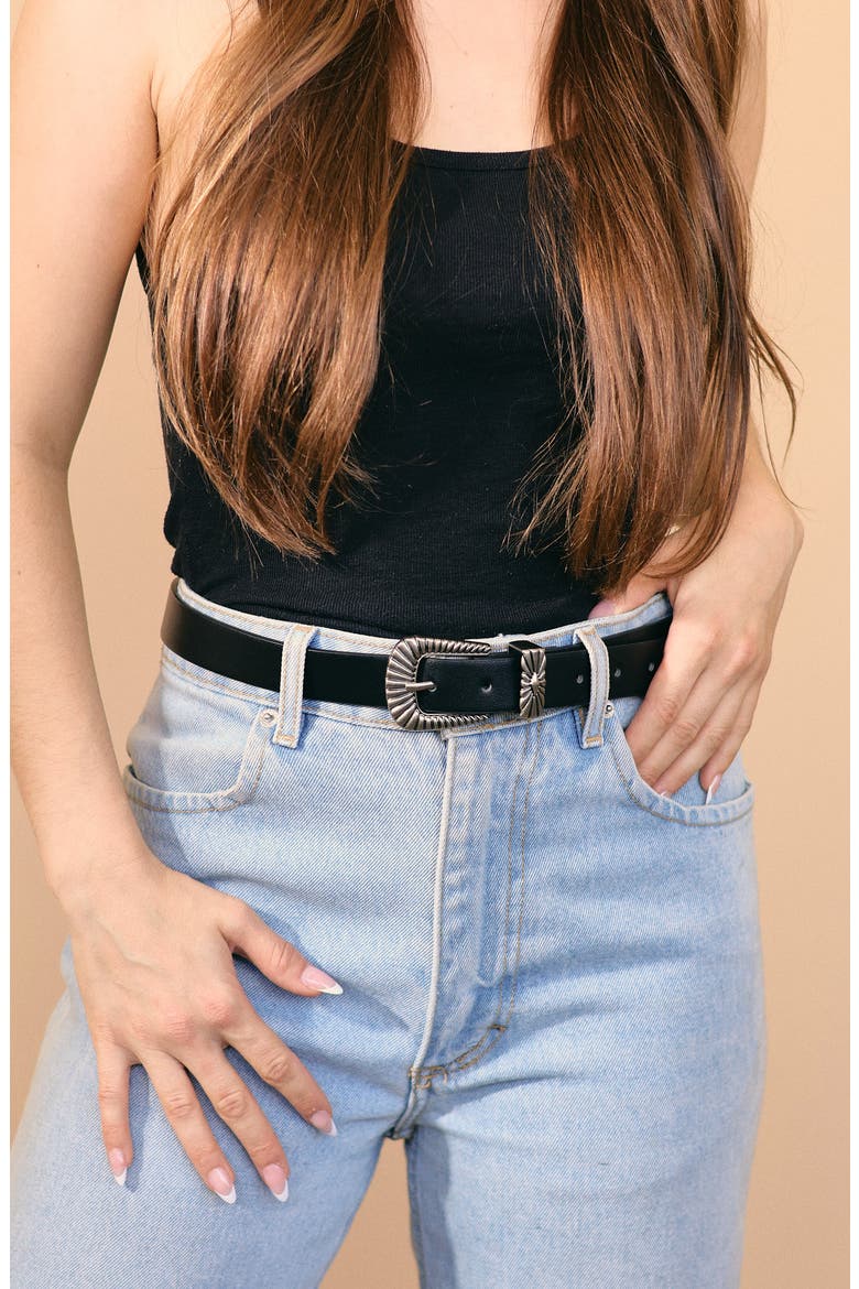 Nash Faux Leather Belt, Alternate, color, BLACK/ SILVER