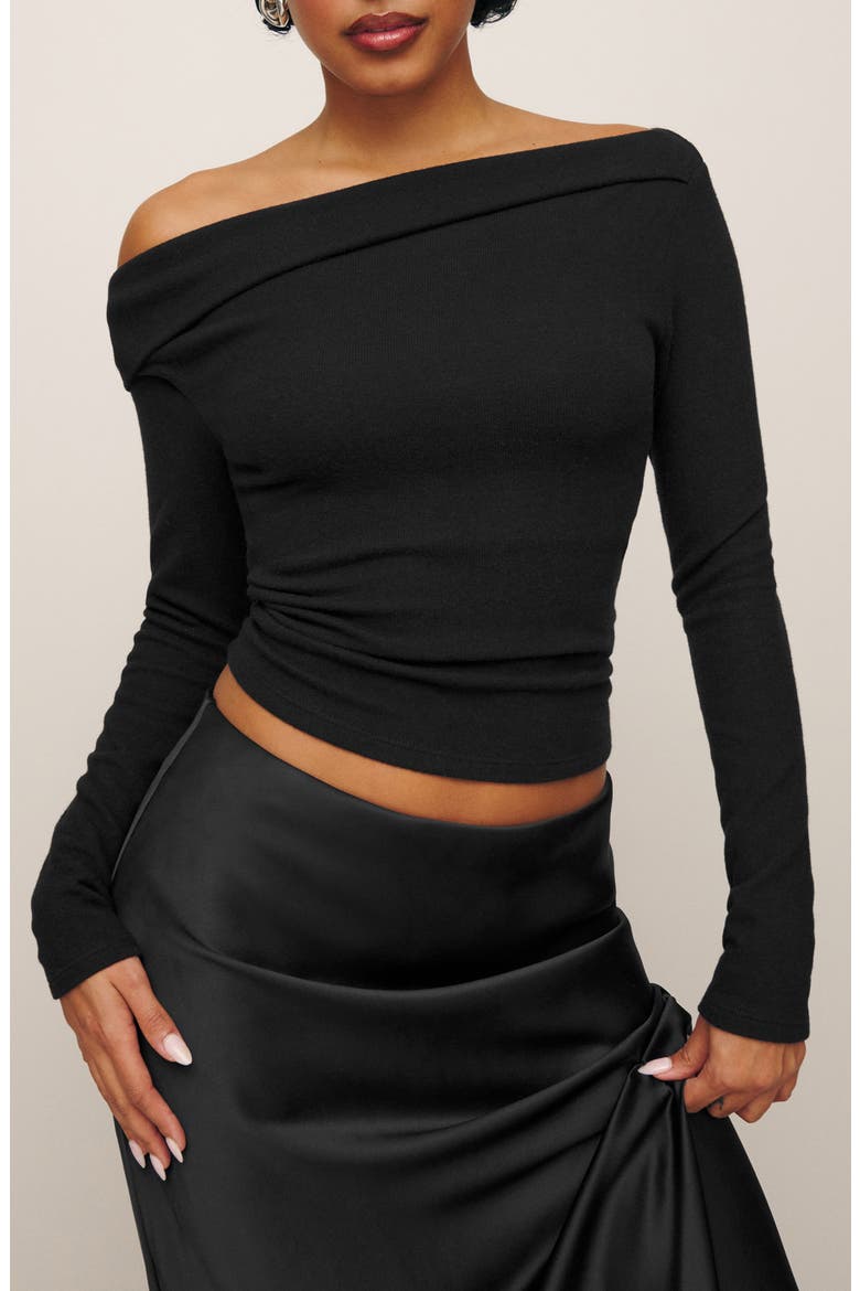 One-Shoulder Knit Top, Main, color, BLACK