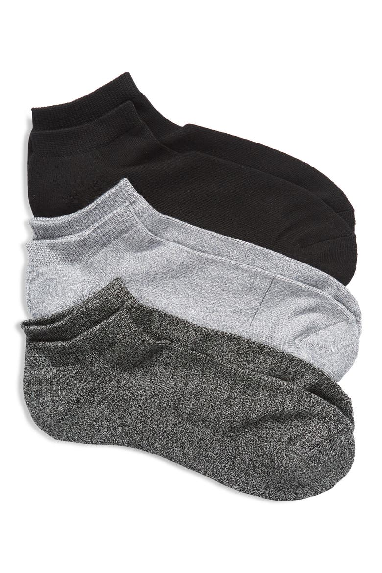 Assorted 3-Pack Pillow Sole Ankle Socks, Main, color, CHARCOAL GREY MULTI