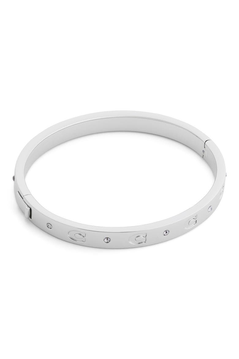 Signature C Hinged Bangle, Alternate, color, RHODIUM
