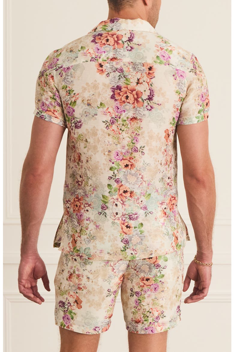 Cascade Collar Jean Short Sleeve Shirt, Alternate, color, White Floral Print