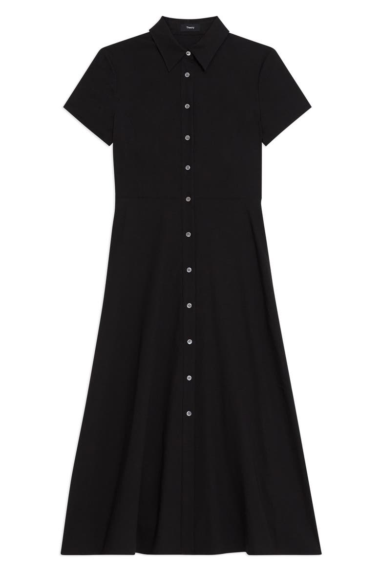 Short Sleeve Linen Blend Midi Shirtdress, Alternate, color, BLACK