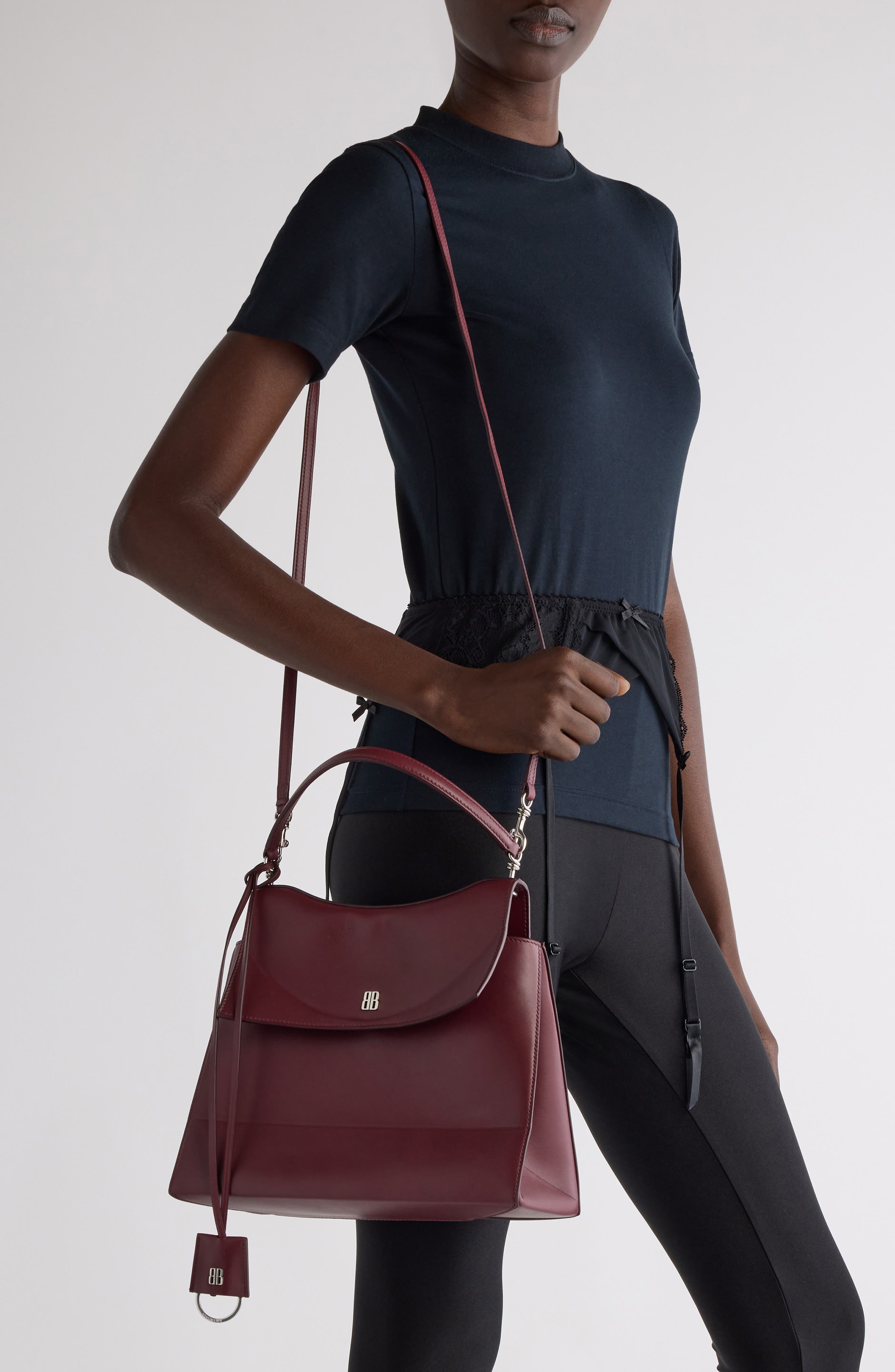 Balenciaga Medium Nano BB Leather Top Handle Bag, Alternate, color, 