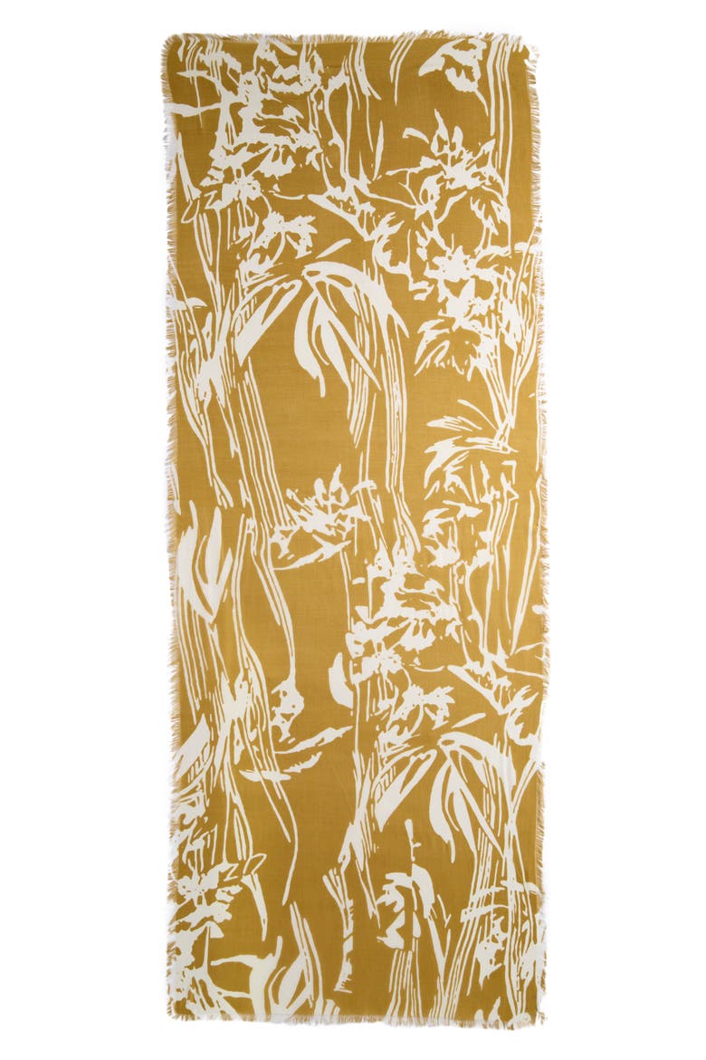 Eyelash Trim Print Cashmere & Silk Wrap, Alternate, color, YELLOW TRACED PETALS