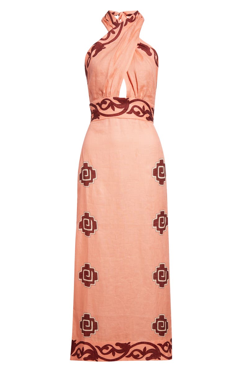 Johanna Ortiz Energetic Patterns Linen Halter Dress, Alternate, color, Pink / Wine/ Red