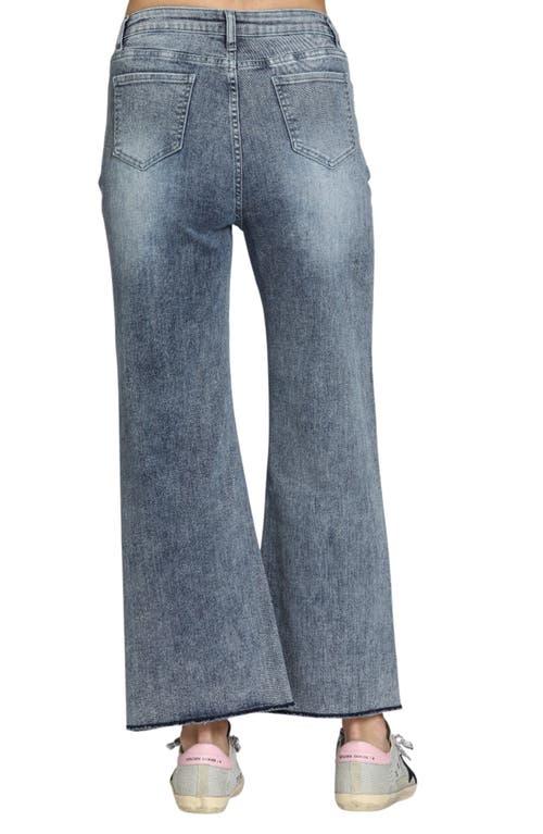 Apny Embroidered Wide Leg Jeans In Medium Indigo