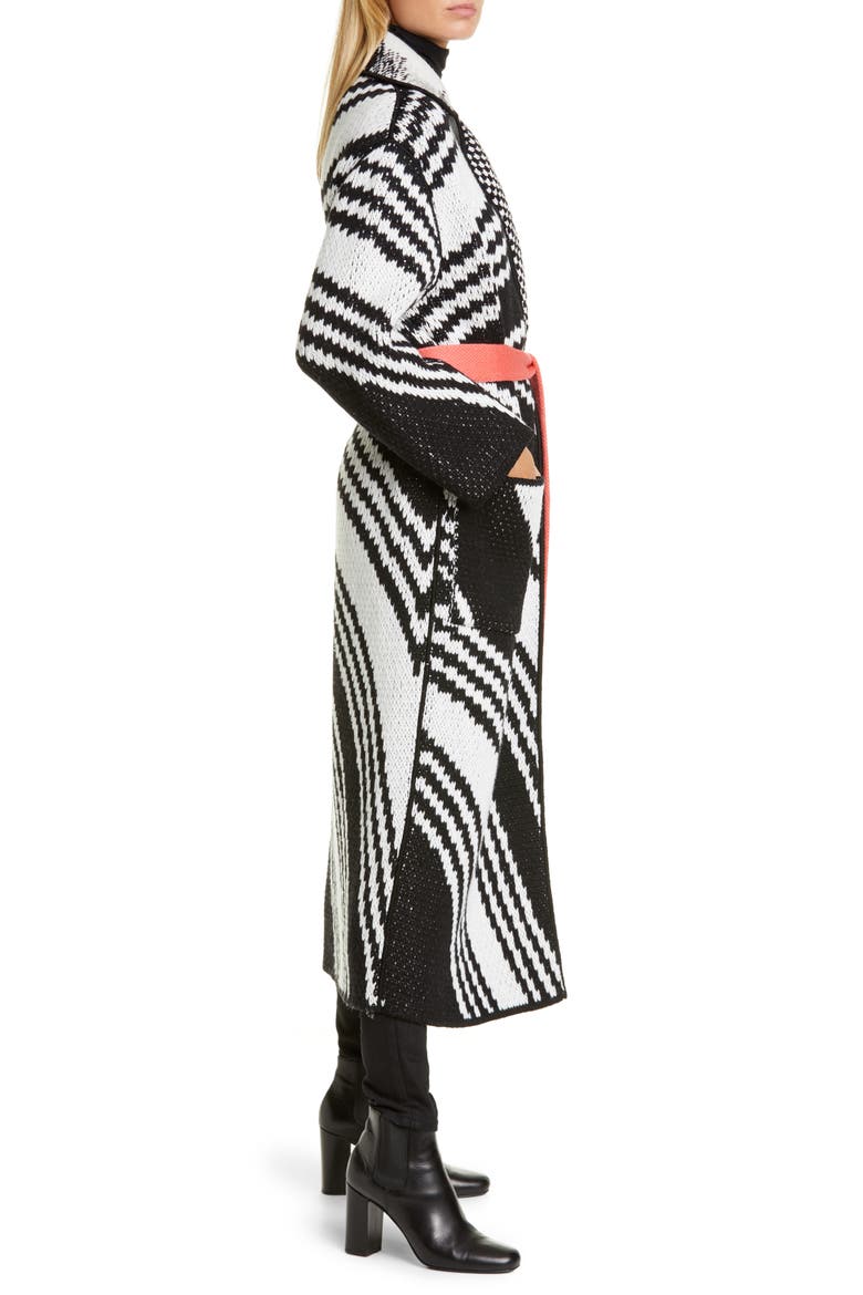Zigzag Jacquard Wool Blend Sweater Coat, Alternate, color, BLACK/ WHITE