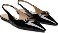 Stuart Weitzman Georgie Pointed Toe Leather Slingback Flat
