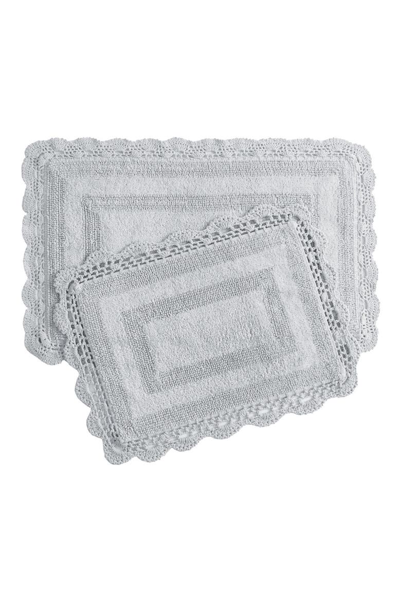 Reversible Crochet Cotton 2-Piece Bath Mat Set, Main, color, LIGHT GRAY/GREEN