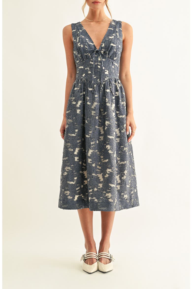 Areta Sleeveless Corset Midi Dress, Main, color, DENIM BLUE JACQUARD