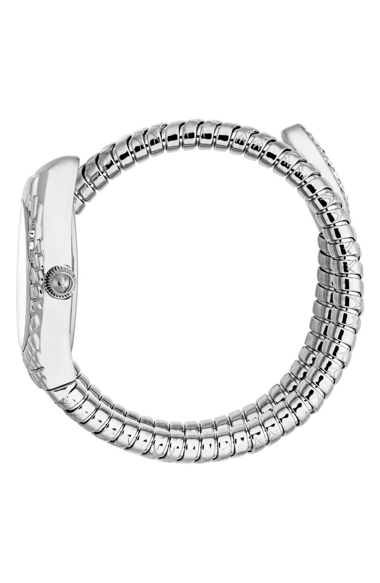 Just Cavalli Snake Wraparound Bracelet Watch, 20mm x 34.5mm, Alternate, color, Silver