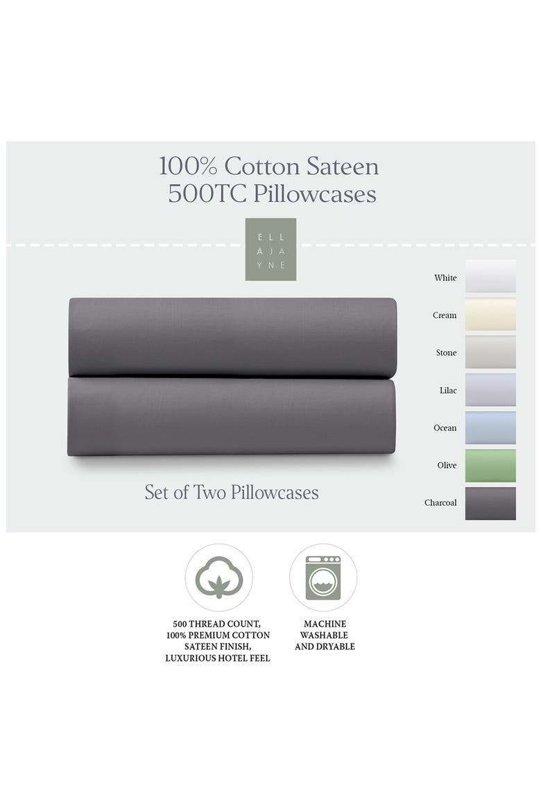 300 Thread Count Cotton Percale Pillow Case - Set of 2, Alternate, color, CHARCOAL