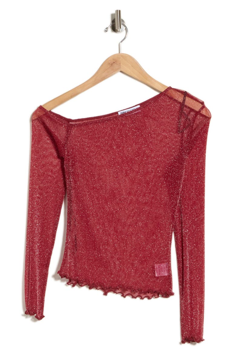 Zondra Sheer One-Shoulder Long Sleeve Top, Main, color, RED