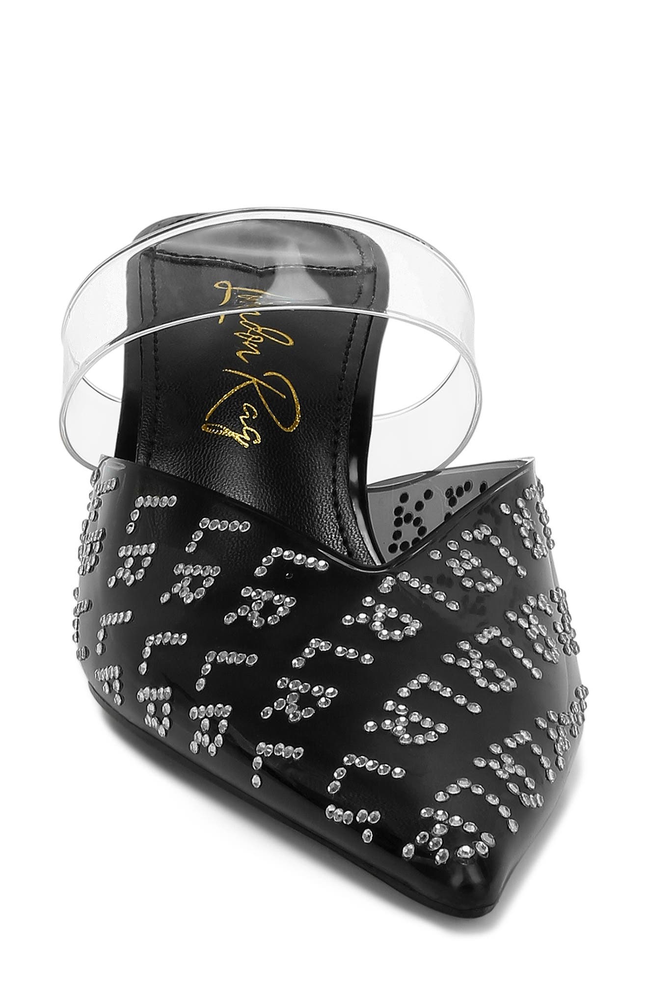 LONDON RAG Holin Rhinestone Logo Pointed Toe Pump, Alternate, color, Black