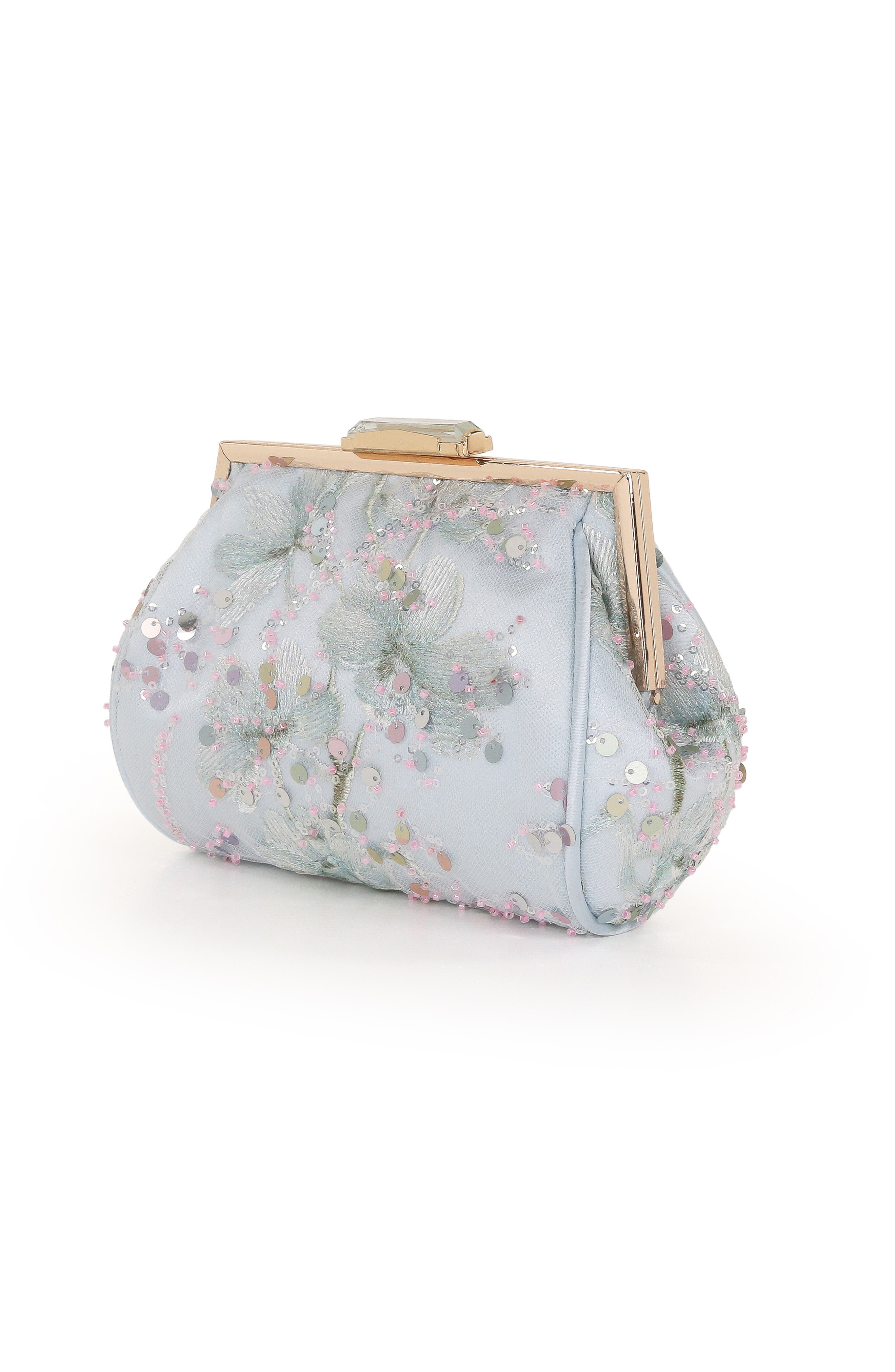 Jewel Badgley Mischka Iris Floral Embroidered and Sequin Signature Pouch Clutch, Alternate, color, Blue