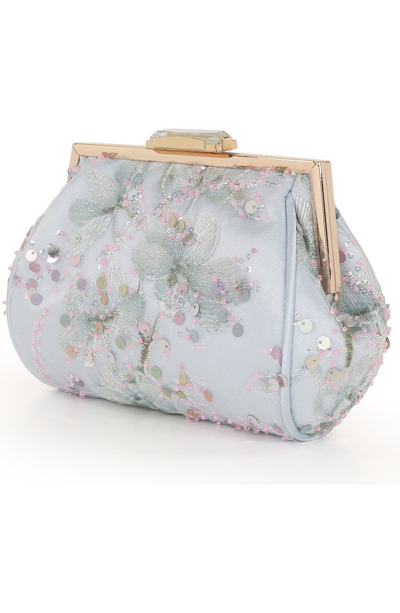 Jewel Badgley Mischka Iris Floral Embroidered and Sequin Signature Pouch Clutch, Alternate, color, Blue