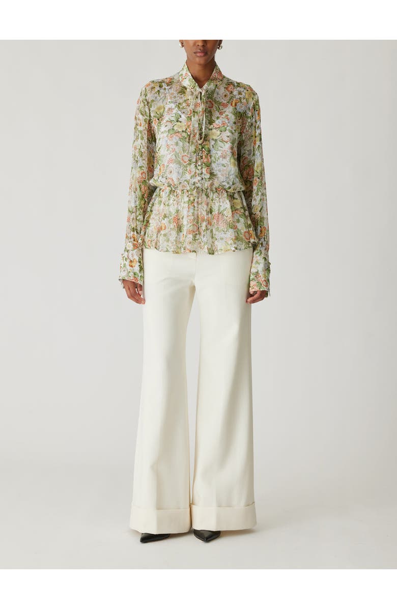 Rebecca Taylor All Over Floral On Viscose Chiffon Tie Front Blouse, Alternate, color, Floral Multi