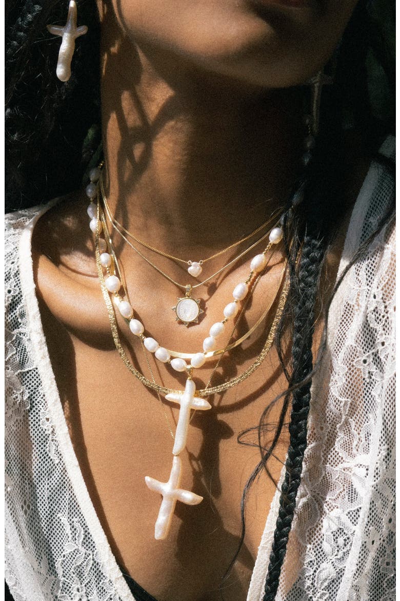 Keishi Pearl Drop Necklace, Alternate, color, GOLD