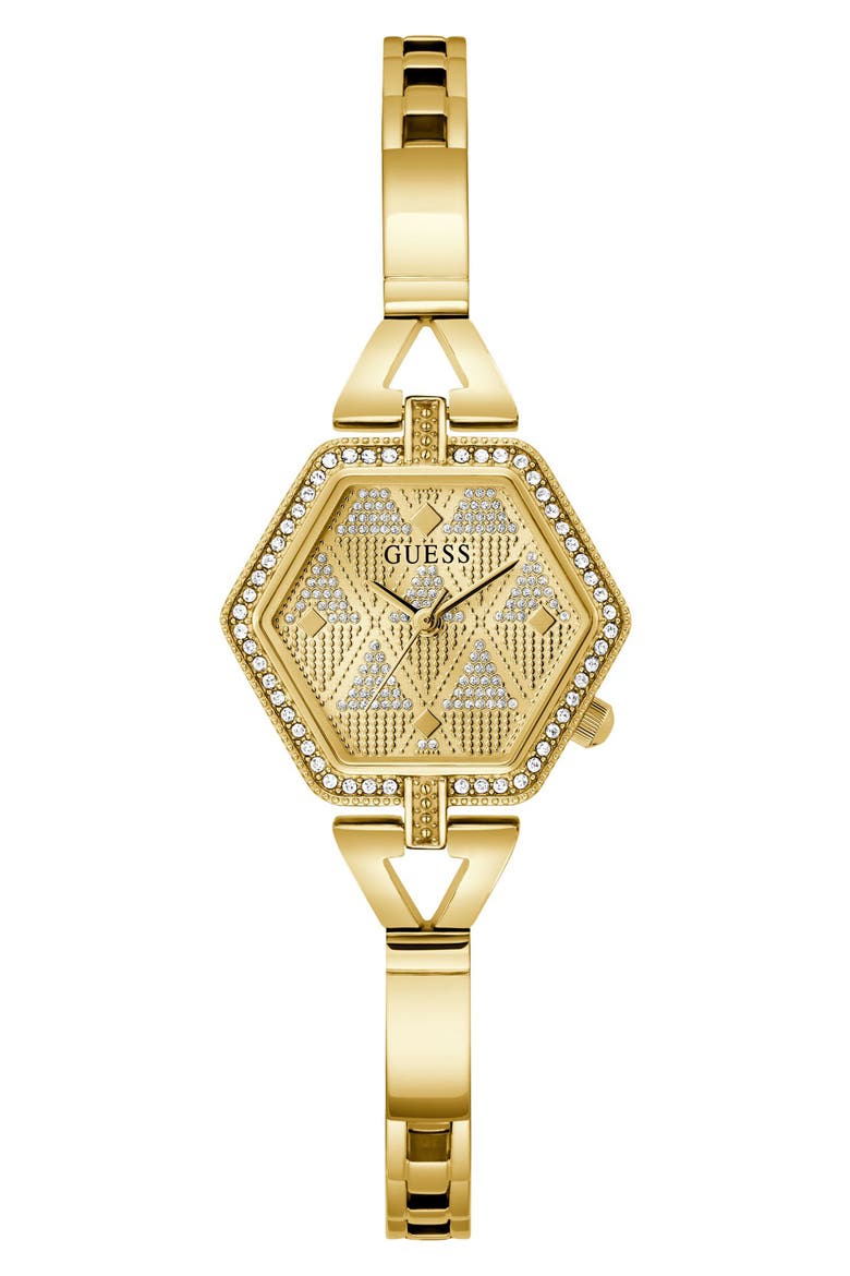 Audrey Pavé Crystal Hexagonal Goldtone Bracelet Watch, 28mm, Main, color, GOLD