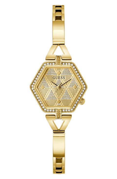 Audrey Pavé Crystal Hexagonal Goldtone Bracelet Watch, 28mm