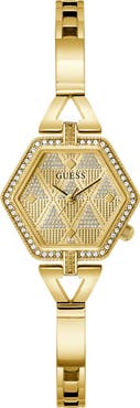 GUESS Audrey Pavé Crystal Hexagonal Goldtone Bracelet Watch, 28mm