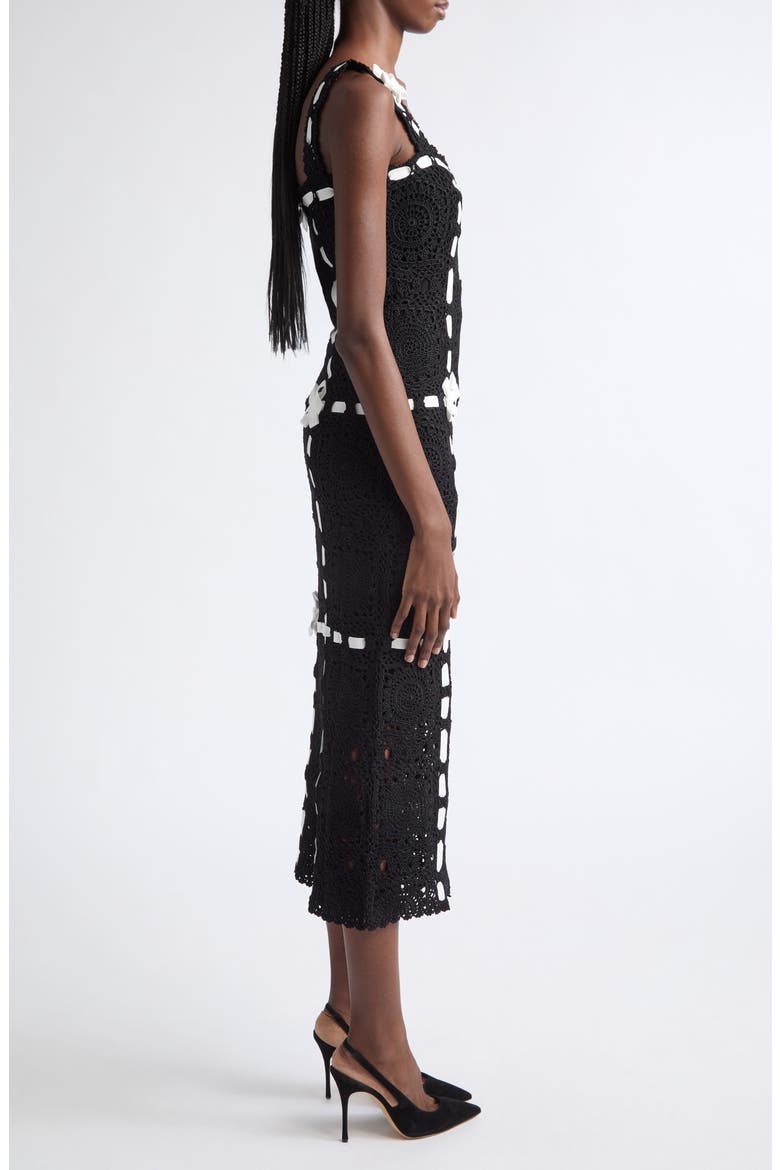Ribbon Detail Crochet Midi Dress, Alternate, color, BLACK