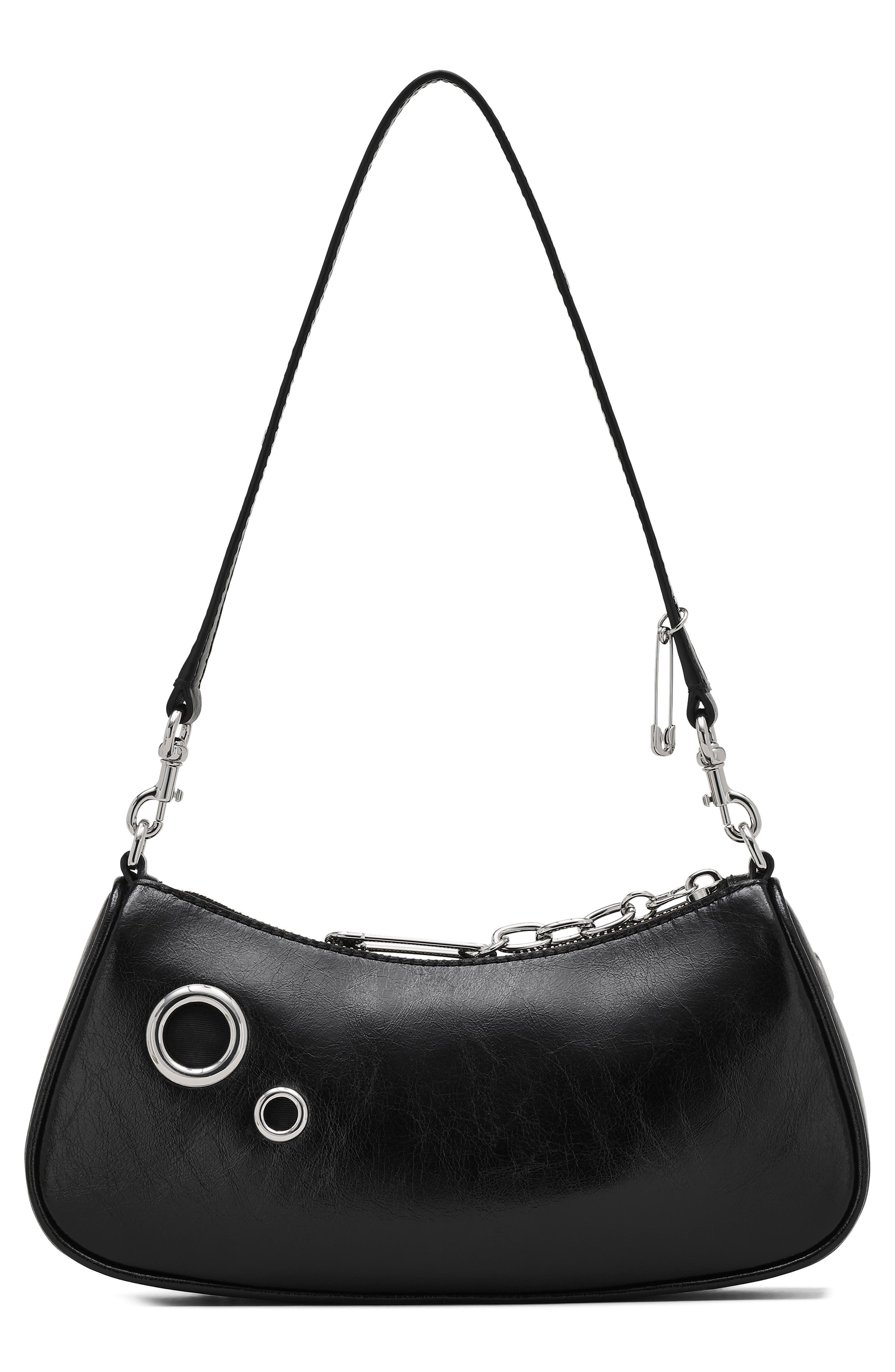 Marc Jacobs The Grommet Charm Leather Shoulder Bag, Alternate, color, Black