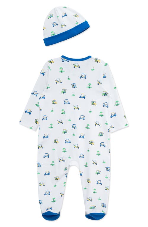 Shop Little Me Golf Links Print Cotton Footie & Hat Set In Blue