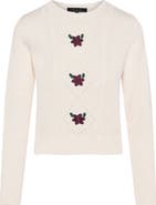 Diciannove Cable Knit Center Front Embroidered Cotton Sweater