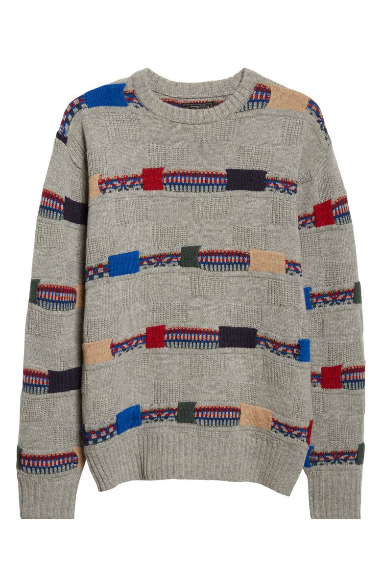 BEAMS Fair Isle Stripe Jacquard Wool Blend Sweater, Main, color, Grey