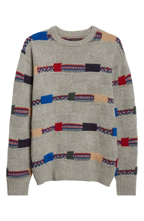 Fair Isle Stripe Jacquard Wool Blend Sweater