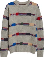 BEAMS Fair Isle Stripe Jacquard Wool Blend Sweater
