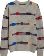 BEAMS Fair Isle Stripe Jacquard Wool Blend Sweater