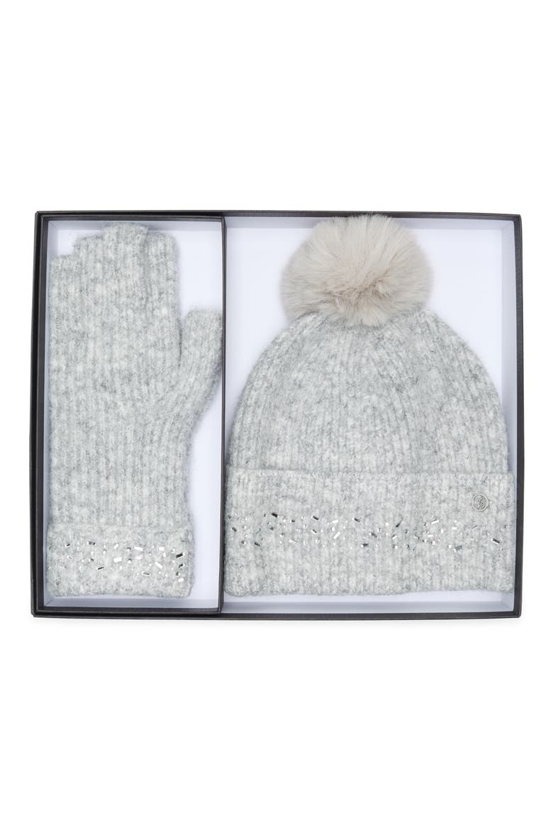 Crystal Faux Fur Pompom Beanie & Scarf Box Set, Alternate, color, SI