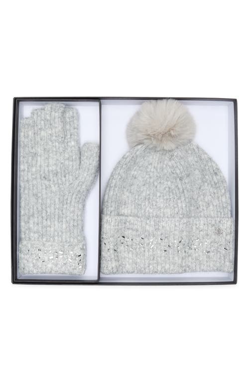 Ted Baker London Crystal Faux Fur Pompom Beanie & Scarf Box Set In Gray