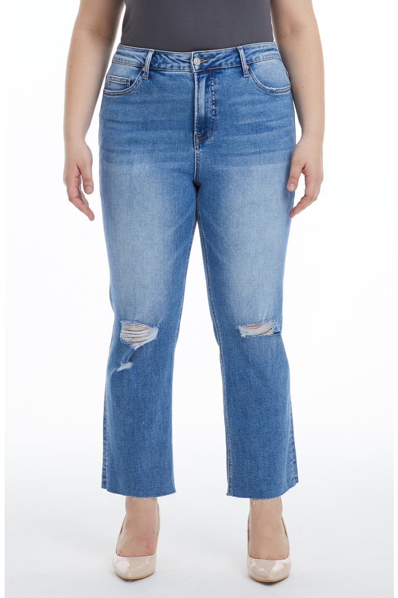 Distressed Slim Straight Leg Jeans, Main, color, MEDIUM BLUE