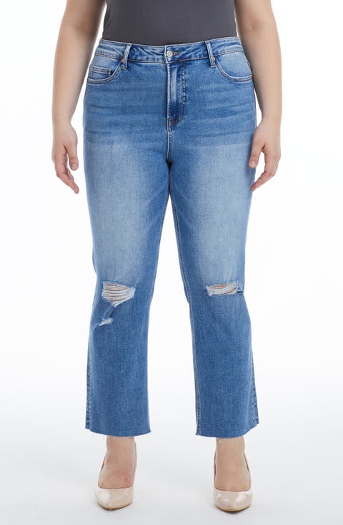 Distressed Slim Straight Leg Jeans (Plus)