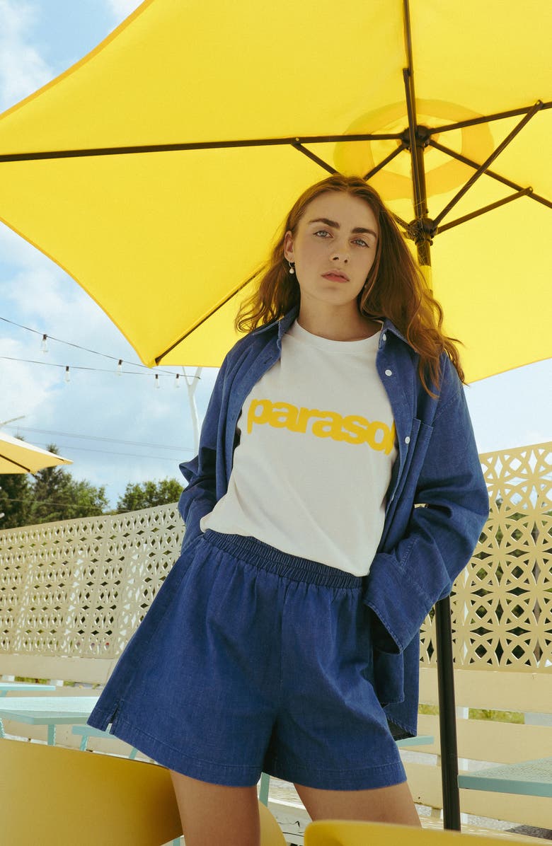 Viens Avec Moi Parasol Graphic Cotton T-Shirt, Alternate, color, Yellow