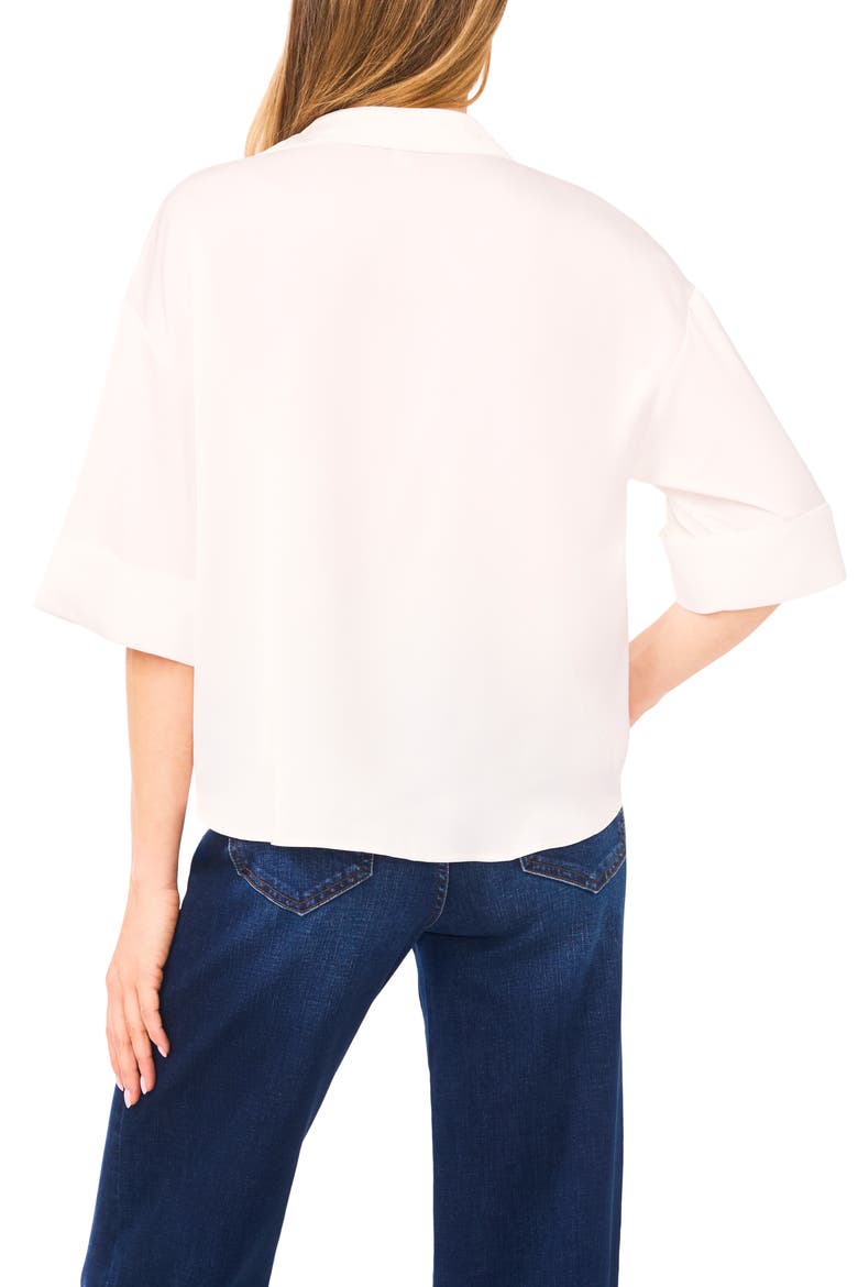 Three-Quarter Sleeve Satin Button-Up Shirt, Alternate, color, NEW IVORY