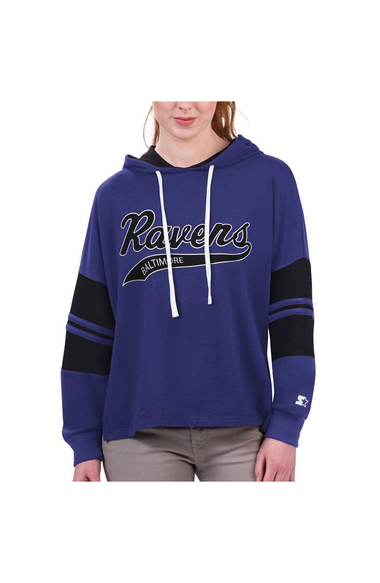 STARTER Women's Starter Purple Baltimore Ravens Bump And Run Long Sleeve Hoodie T-Shirt, Main, color, Purple