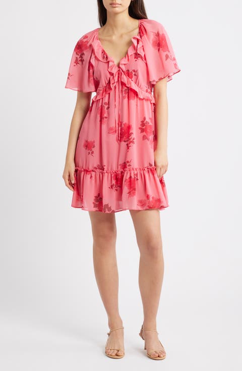 Floral Print Ruffle Chiffon Minidress