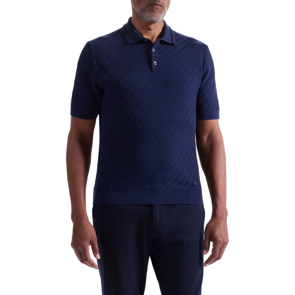Bugatchi Basket Stitch Cotton Blend Polo Sweater